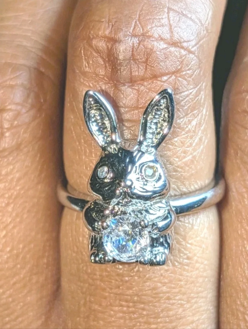 Women's Silver Plated Retro Rabbit Shaped Vintage Lab-Created Diamond Ring Sz 6